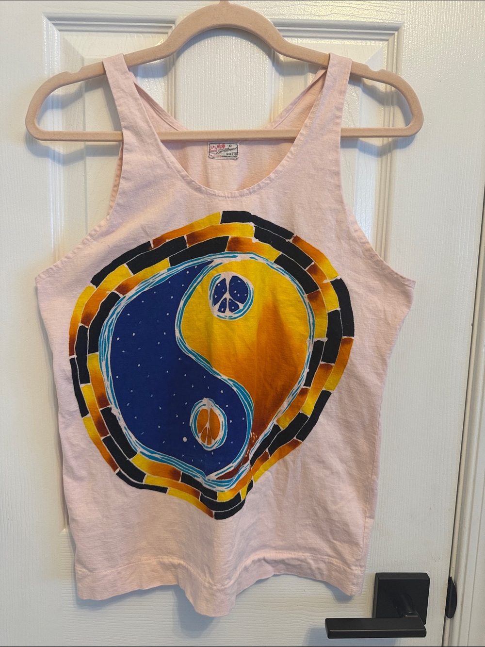 Vintage 90s Hand-painted Malaysian Batik Yin Yang Tank Top Sz 42